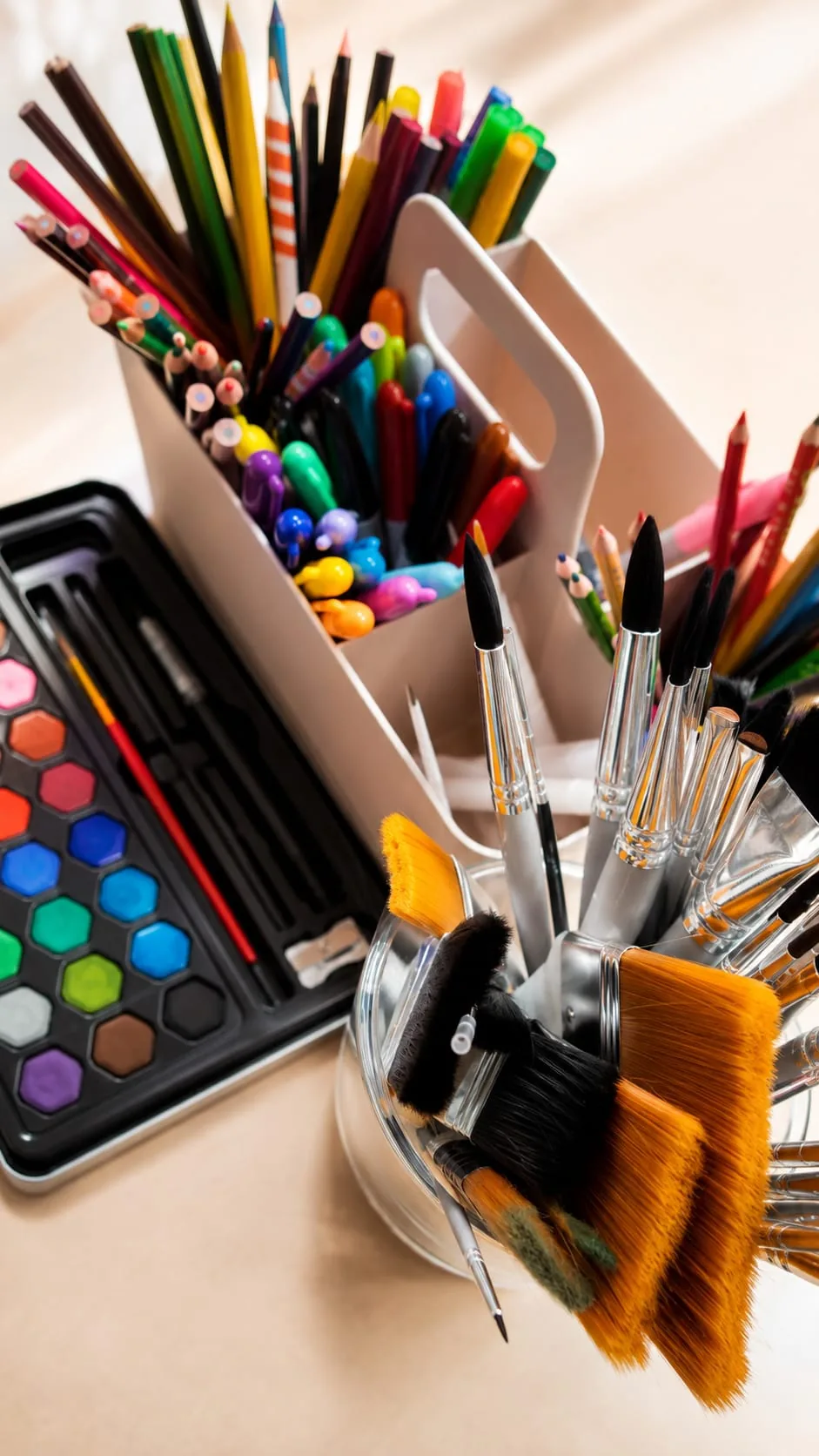 Paintbrushes stored in the Enso Art Therapy studio